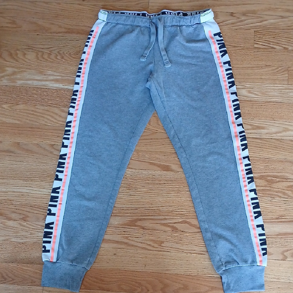 Victoria's Secret Gray and Pink Sweatpants with Sporty Stripes